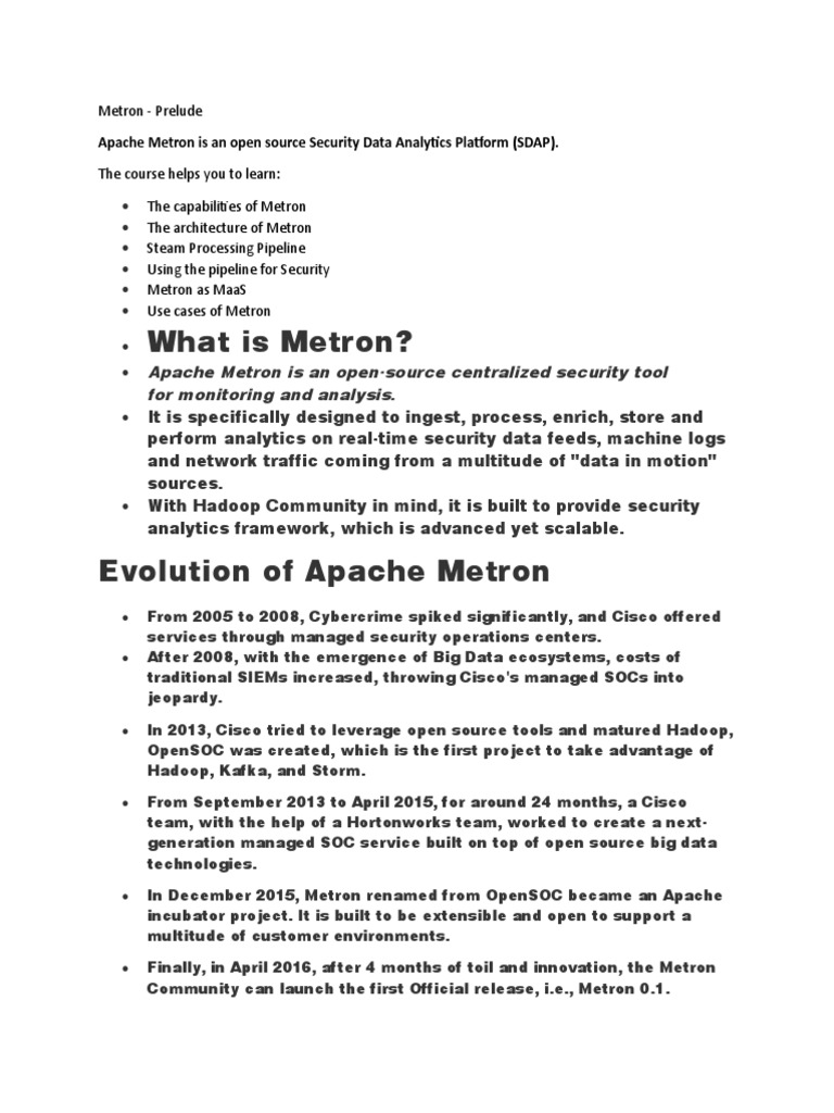 Apache Metron PDF Apache Hadoop Telemetry