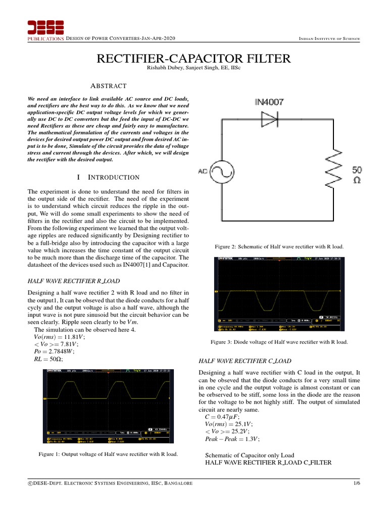 Rectifier With Capacitor Filter Design and Schematics Circuit Diagram