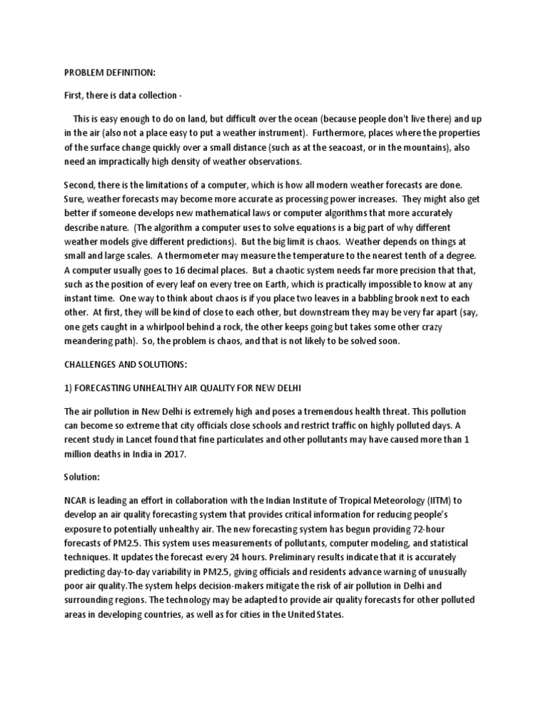 Problem Definition PDF Weather Forecasting Numerical Weather