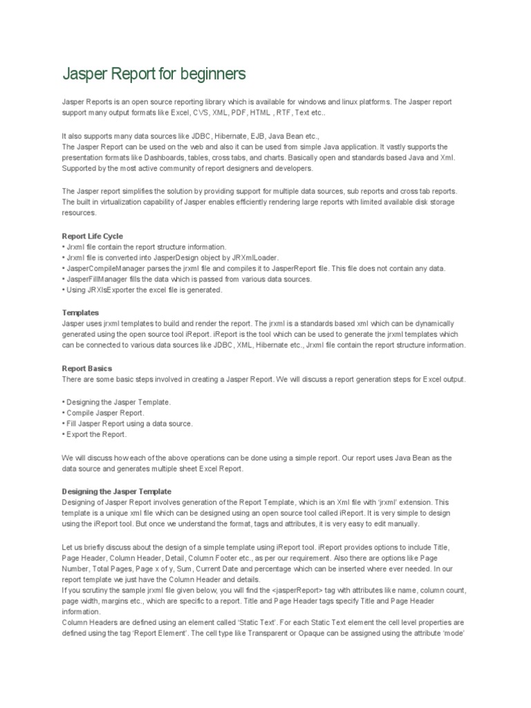 Beginner's Guide to Jasper Reports | PDF | Microsoft Excel | Xml