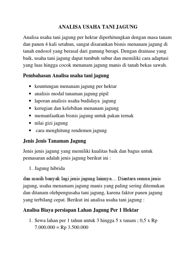 Analisa Usaha Tani Jagung Docx