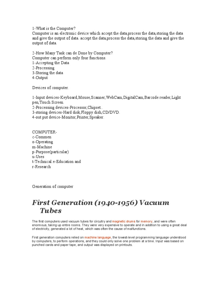 First Generation (1940-1956) Vacuum Tubes: Magnetic Drums Memory | PDF ...