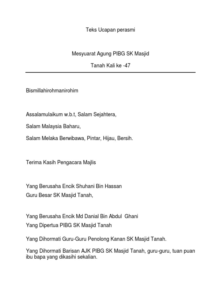 Teks Ucapan Perasmi Pdf