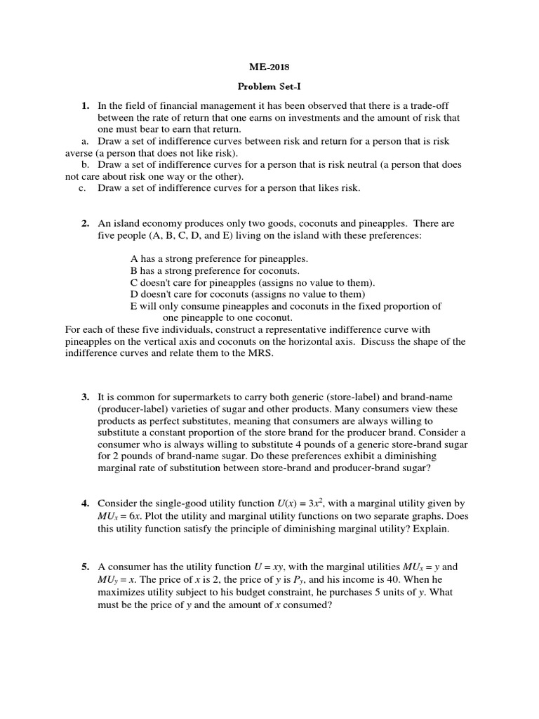 Economics Problem Set: Indifference Curves & Utility | PDF | Utility ...