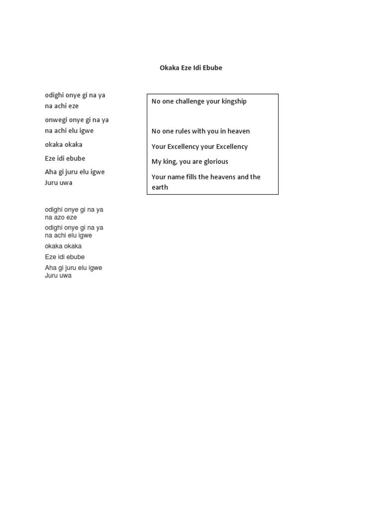 Odighi Onye Gi Na Ya Docx Okaka okaka eze idi ebube. odighi onye gi na ya docx