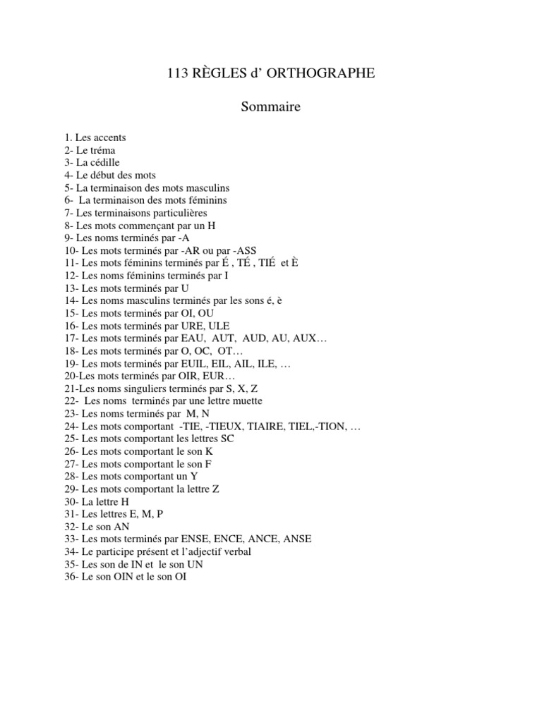 113 Règles d'Orthographe Française | PDF | La nature