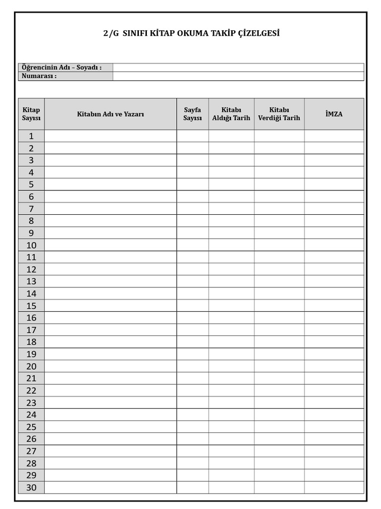 Kitap Okuma Formu Takip Çizelgesi | PDF