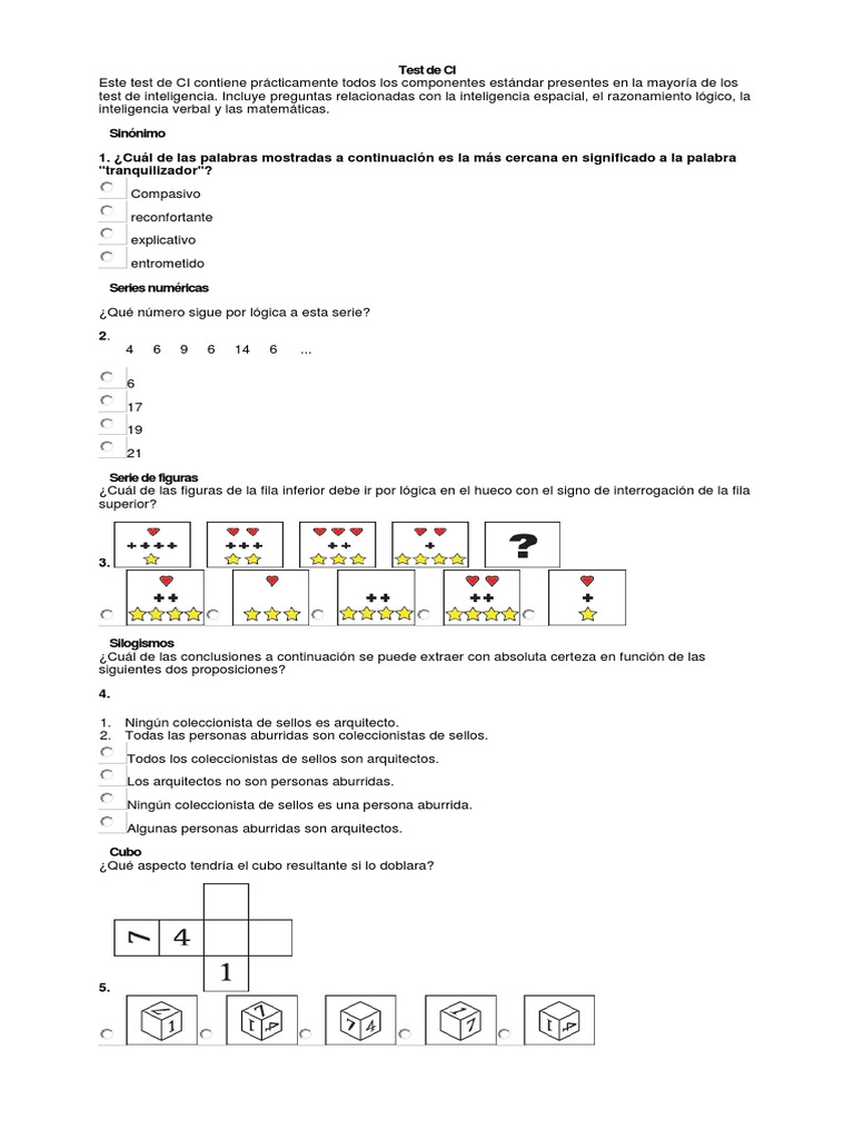 Test de Inteligencia y Razonamiento CI | PDF | Juegos y actividades ...