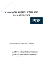 Dezvoltarea Gândirii Critice Prin Orele de Lectură