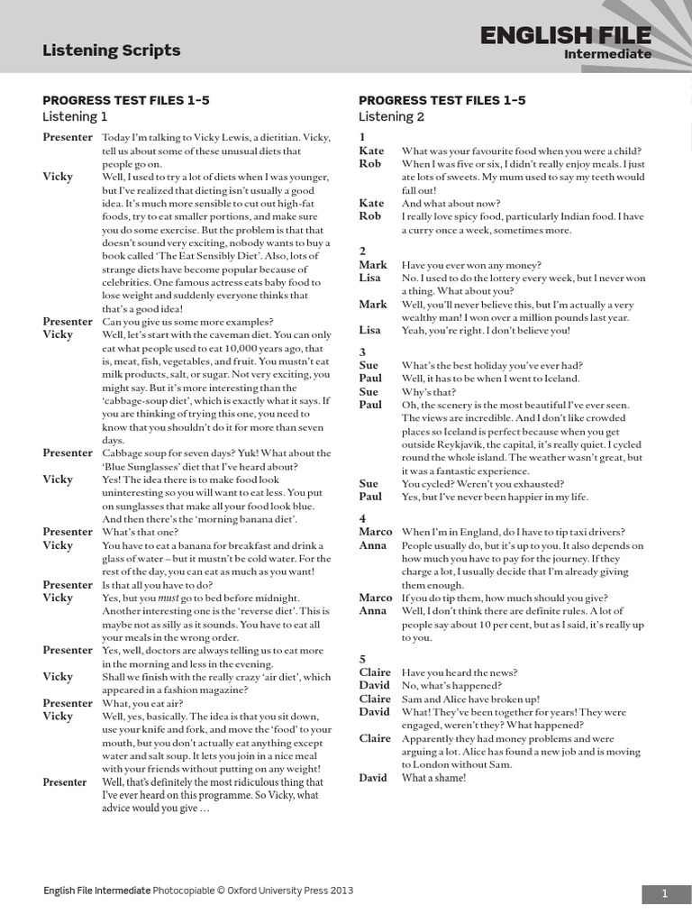 EF3e Int Progress Listening Scripts PDF | PDF | Dieting | Foods