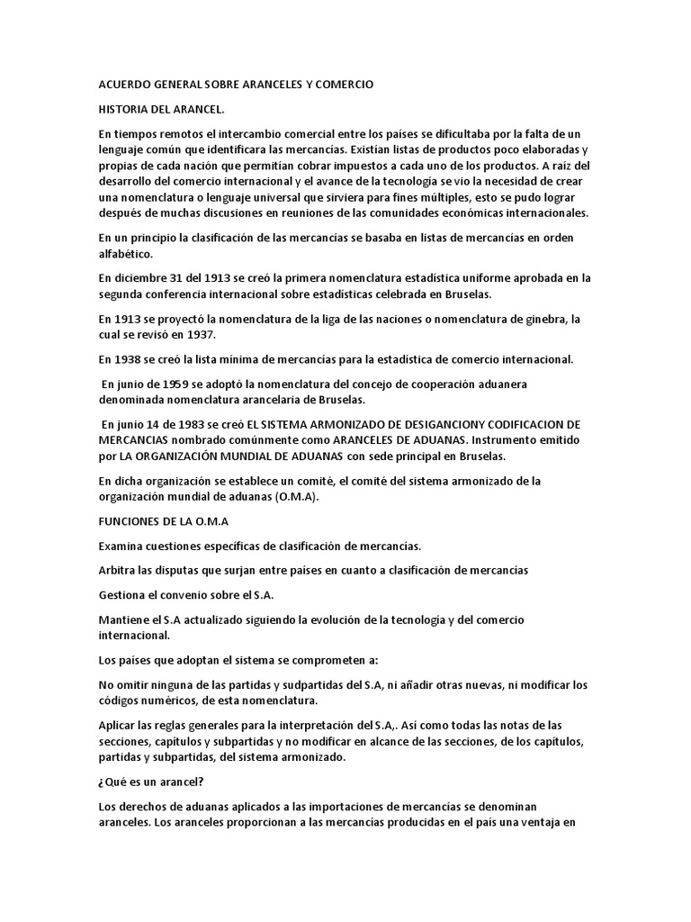 Acuerdo General Sobre Aranceles y Comercio | PDF | Arancel | aduana