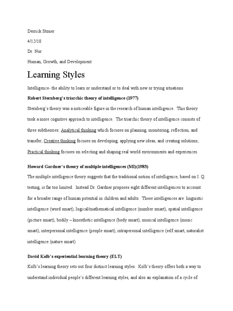 Understanding Learning Styles and Theories | PDF | Science & Mathematics