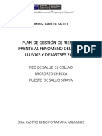 Plan Gestión Del Riesgo de Desastres en Salud Frente A Fenómeno Del Niño, Lluias y Desastres