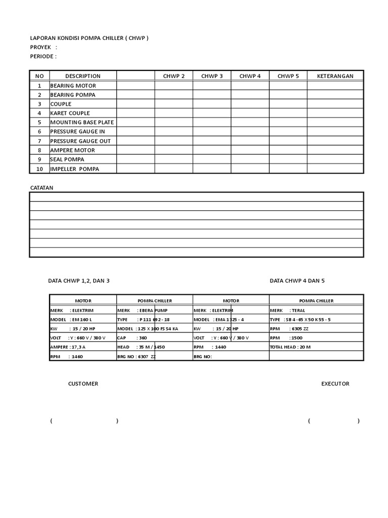 Laporan Kondisi Pompa Chiller CHWP | PDF | Thermostat | Chemical Equipment