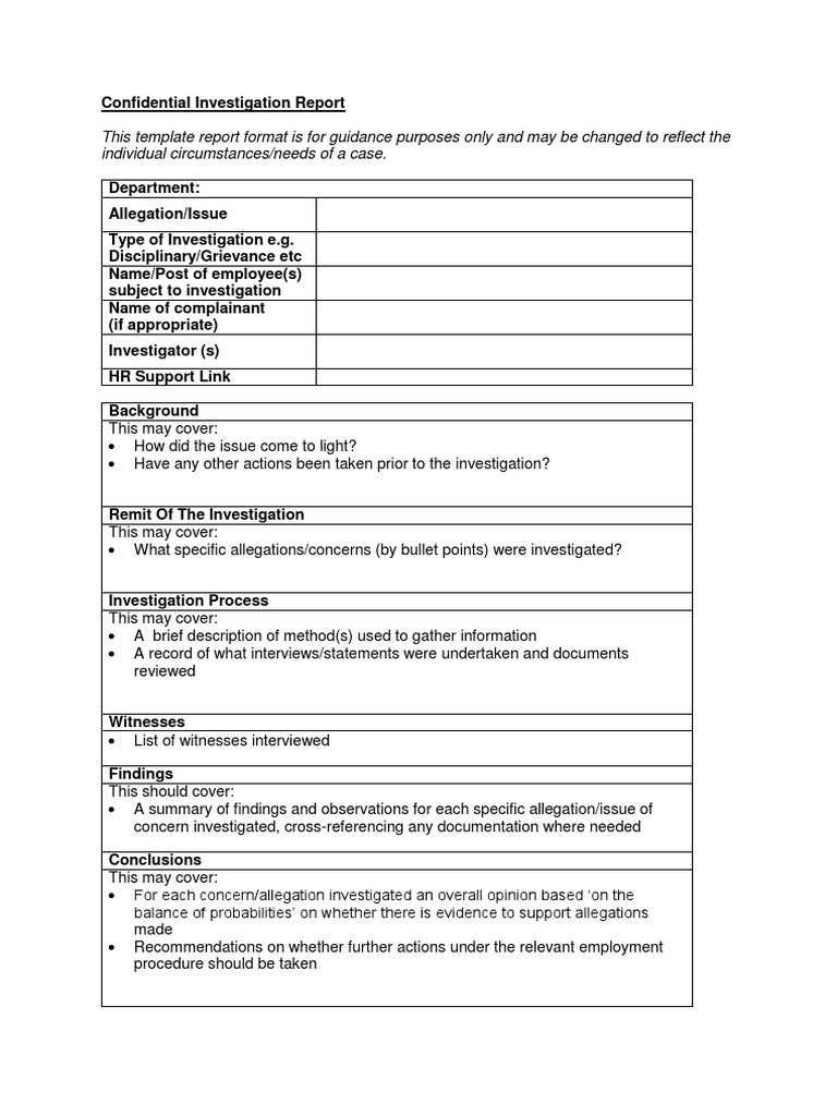 Investigation Report Form  PDF Regarding Hr Investigation Report Template