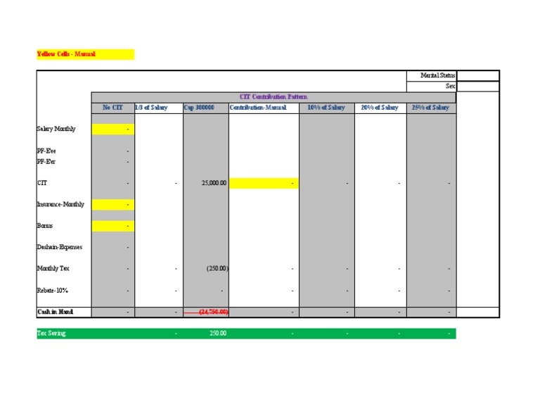 No Cit 1/3 of Salary Cap 300000 Contribution-Manual 10% of Salary 20% ...
