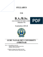 GNDU Syllabus for BA/BSc Semester VI Subjects