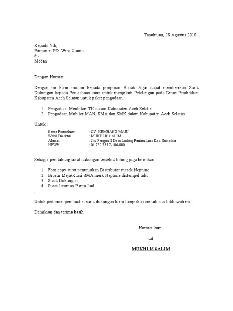 Surat Dukungan 1 Arief Gagah Wijayanto Direktur.