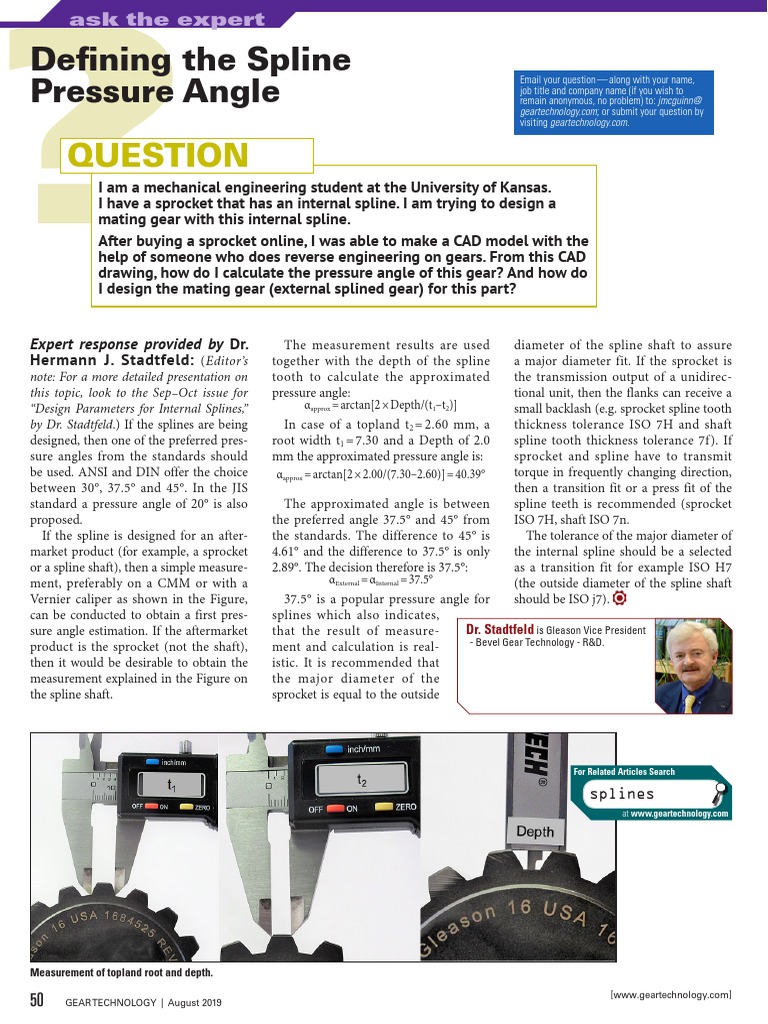 Spline Pressure Angle PDF Gear Mechanical Engineering