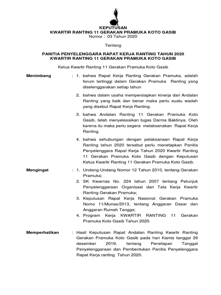 Panitia Rapat Kerja Pramuka 2020 | PDF | Pengelolaan Keuangan & Uang