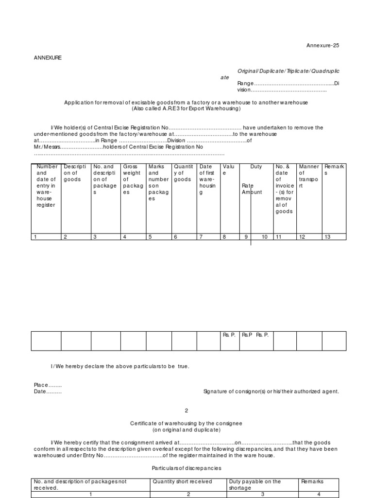 Excise Goods Removal Application Form | PDF | Economies | Business