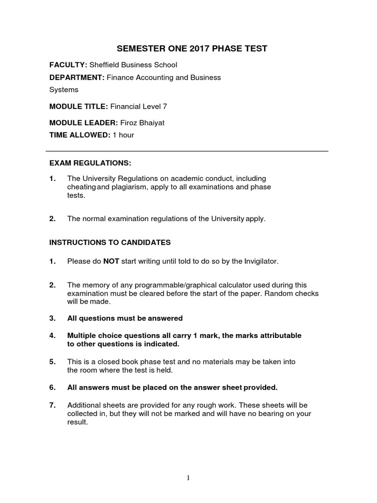 Phase Test 2017 - 18 | PDF | Cost Of Capital | Stocks