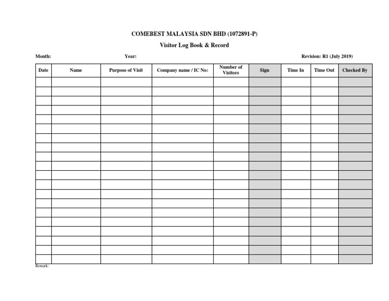 Visitor Log Book PDF