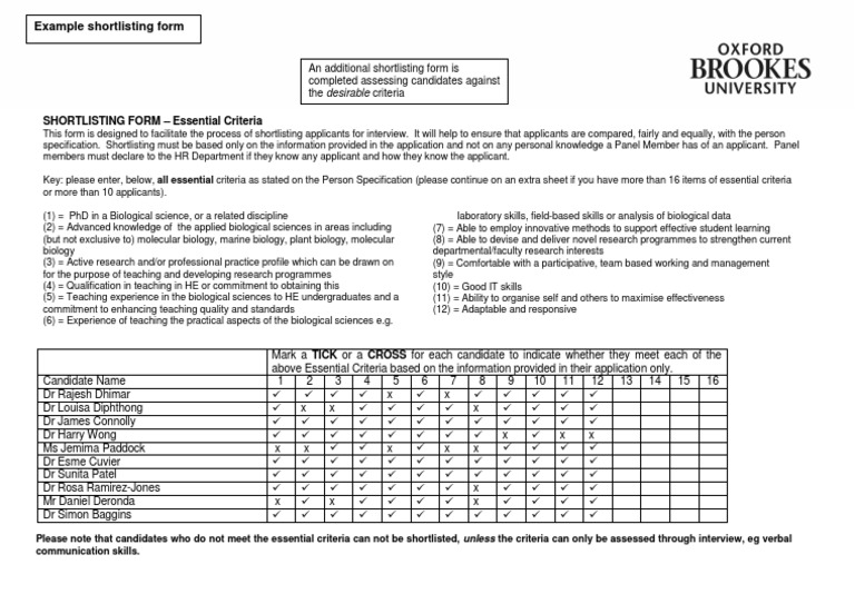 Example Shortlisting - Essential PGR Academic | PDF | Science 