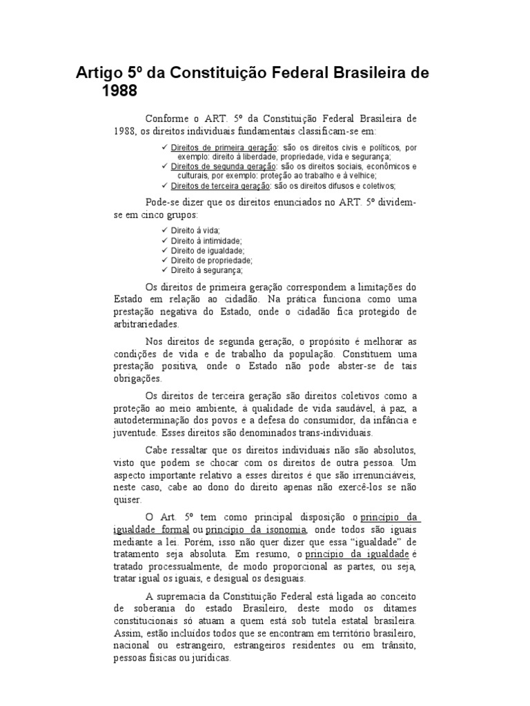 Resumo Do Artigo 5 Da Constituição Federal