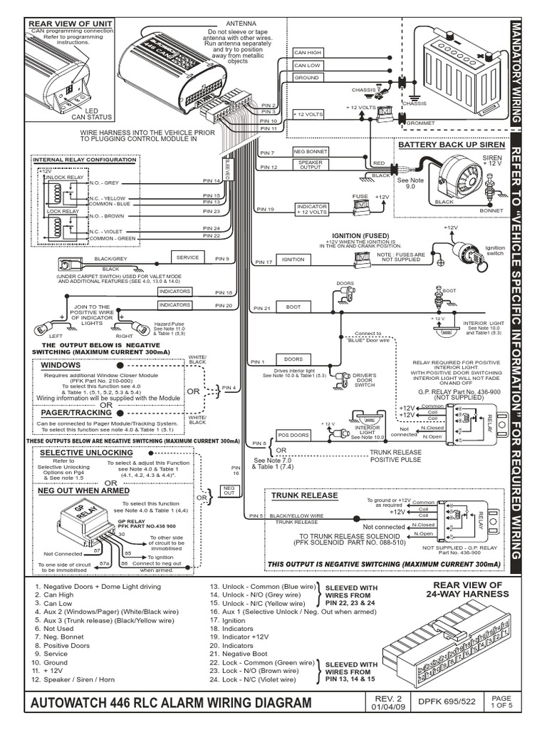 Autowatch 446 RLC Alarm Wiring Guide | PDF | Ignition System | Relay