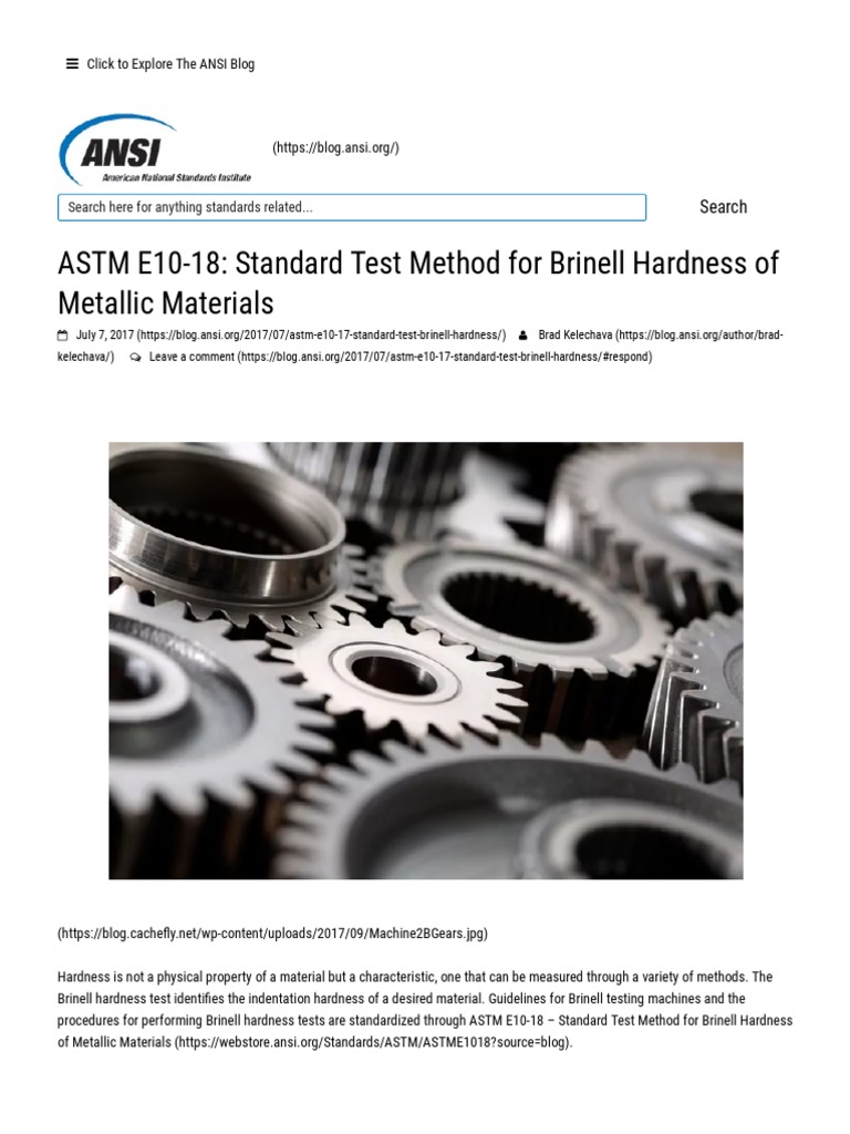 ASTM E1018 Standard Test Method For Brinell Hardness of Metallic