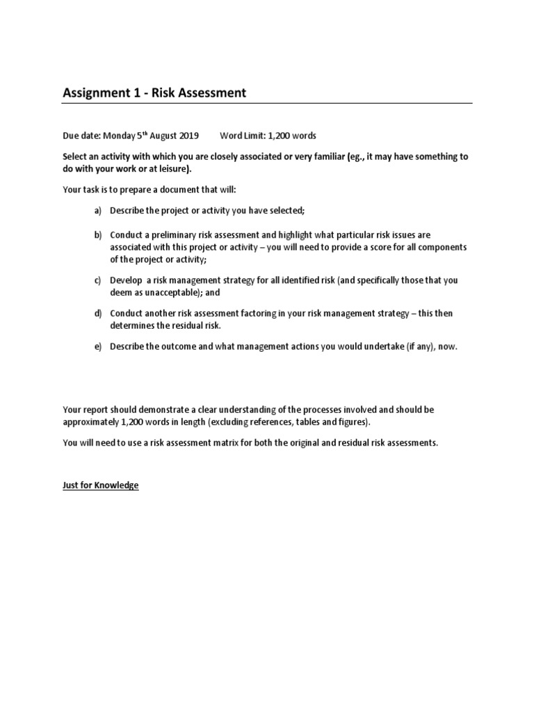 Assignment 1 Risk Assemenet | PDF