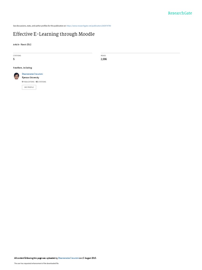 Effective E-Learning Through Moodle PDF | PDF | Moodle | Educational ...