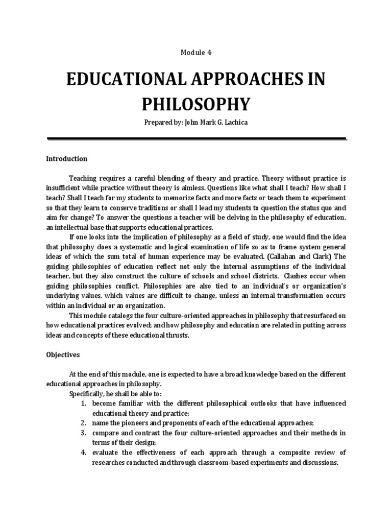 Four Major Educational Philosophies | PDF | Philosophy Of Education ...