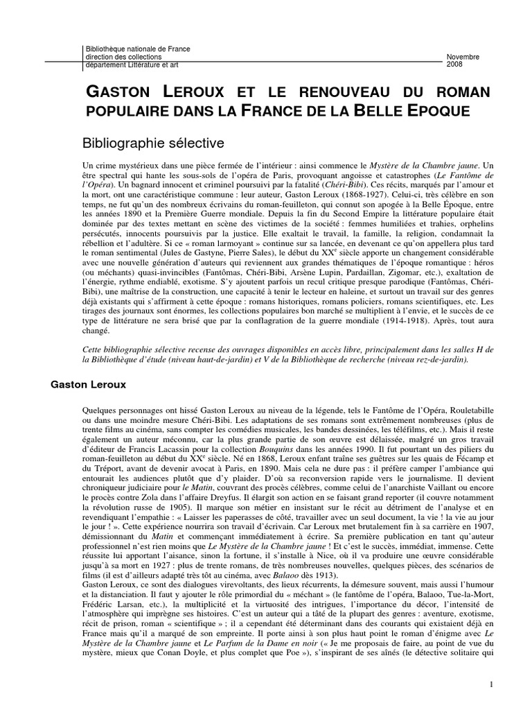 Gaston Leroux et le Renouveau du Roman Populaire | PDF | Arsène Lupin