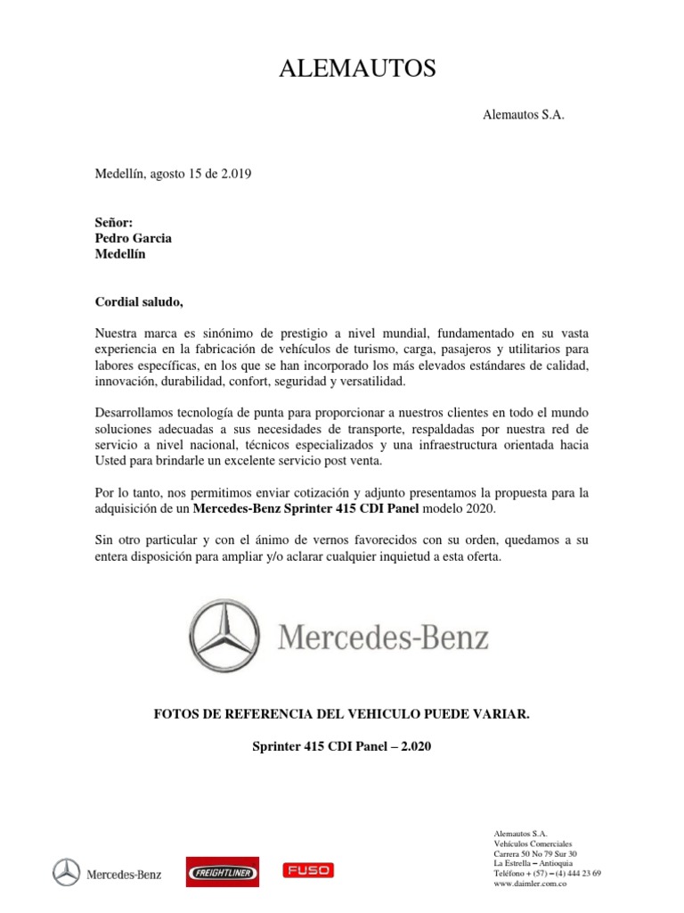 Cotización Sprinter 415 CDI Panel 2020 | PDF | Eje | Sistema de freno ...