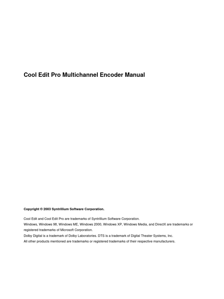 Cool Edit Pro 2 1 - Multi-Channel Encoder Manual | PDF | Sound ...
