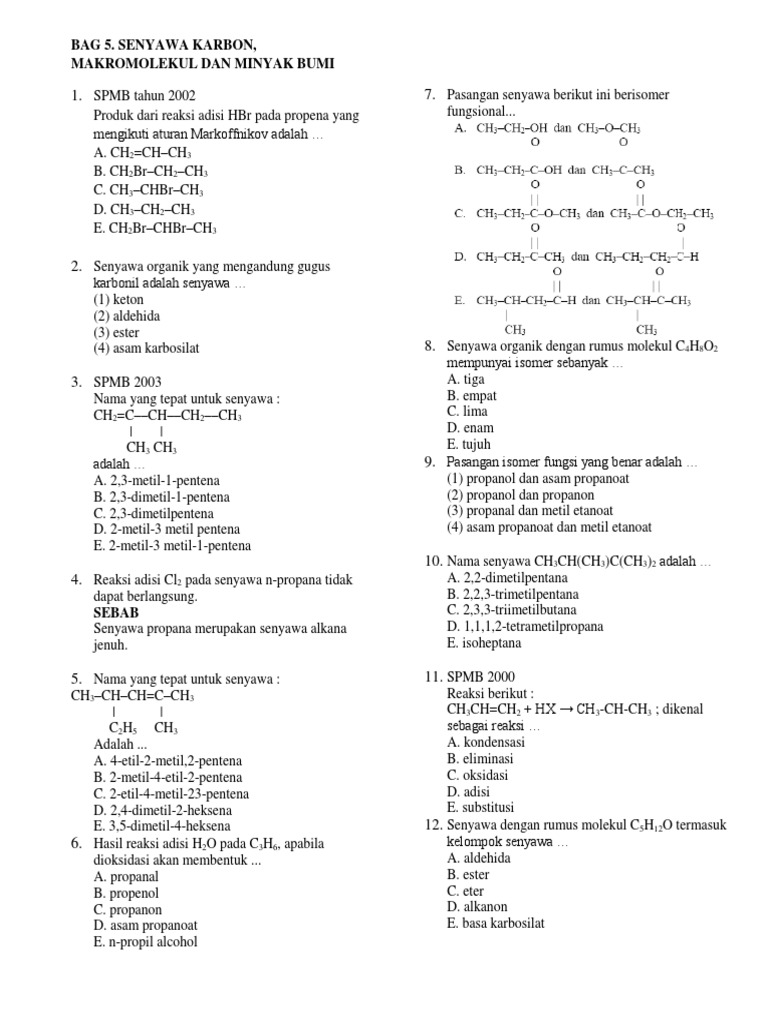 Soal Kimia Organik Xi - Jawaban Guru