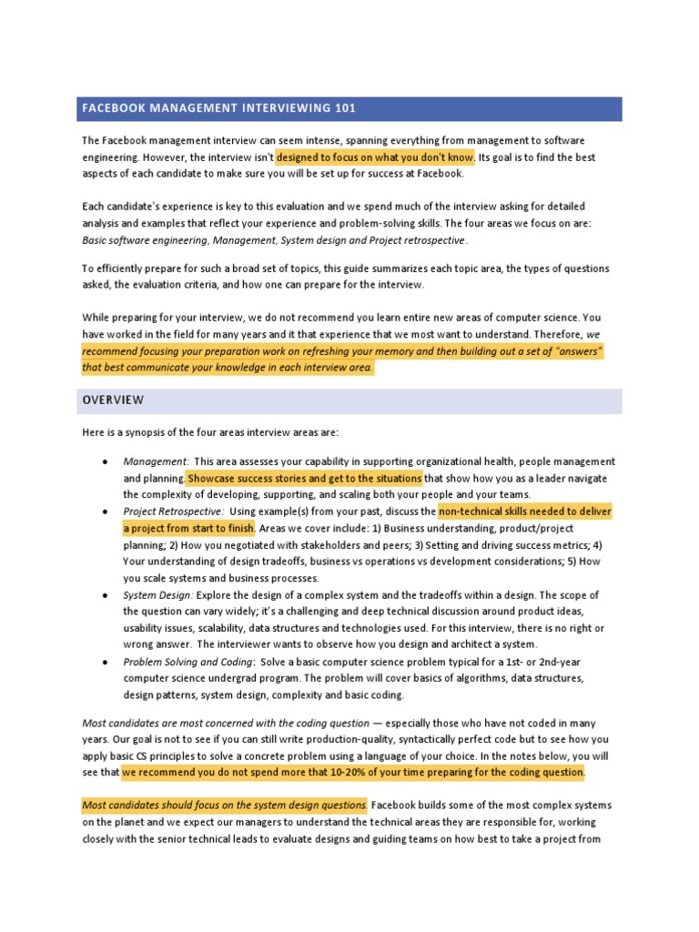 Facebook Management Interview Guide | PDF | Computer Programming | System