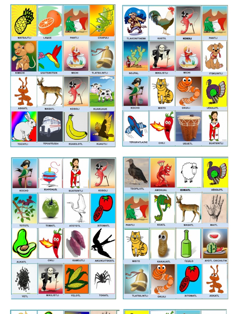 Lotería en Náhuatl para Imprimir | PDF | Hogar, jardinería y bricolaje