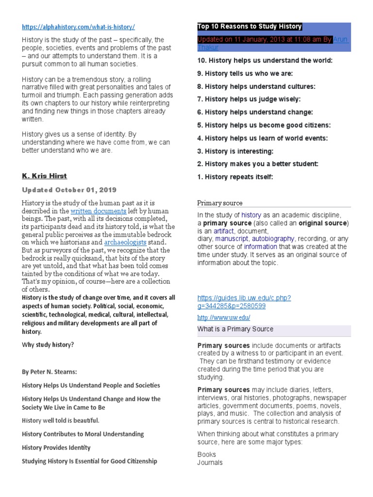 Top 10 Reasons to Study History | PDF