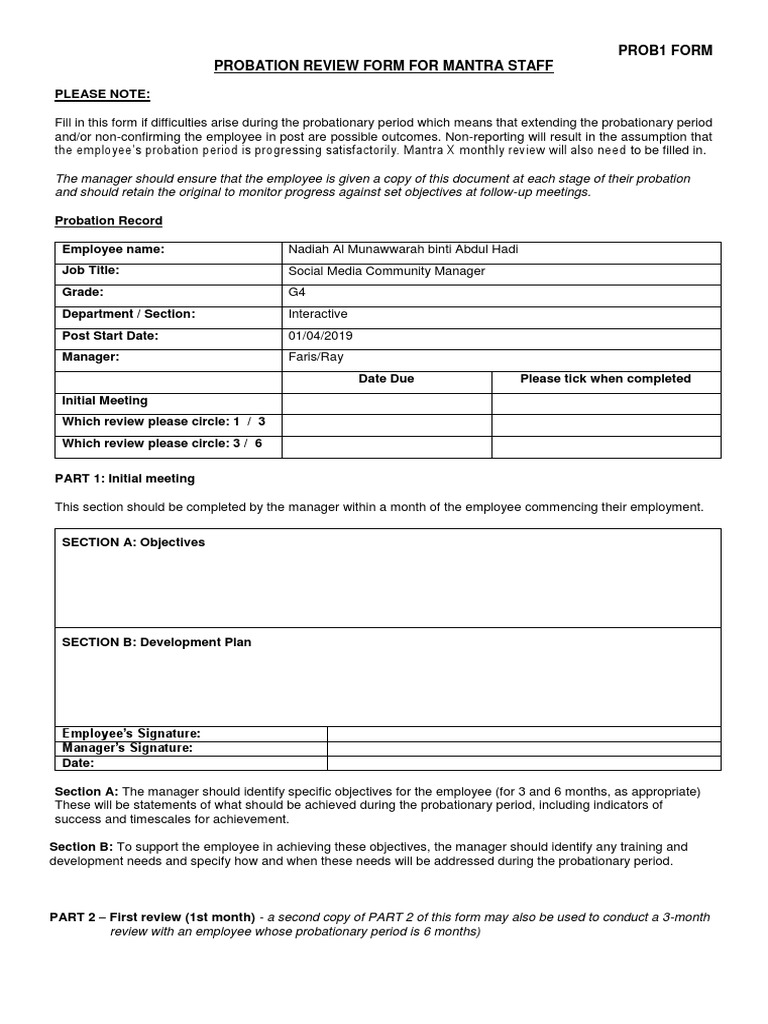 HR Probationary-Form  PDF  Probation  Employment For Probation Meeting Template