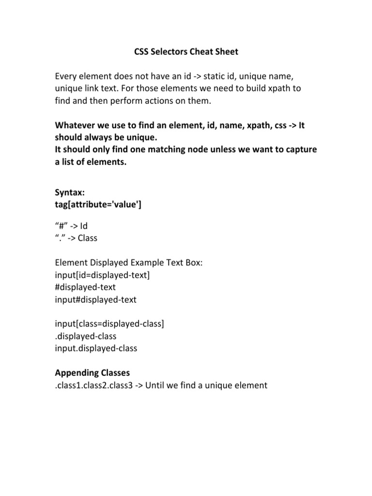 CSS Selectors Cheat Sheet | PDF