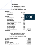 Solution To Exercise 3-11 - Financial Statements Preparation (Winner Repair Service Center)