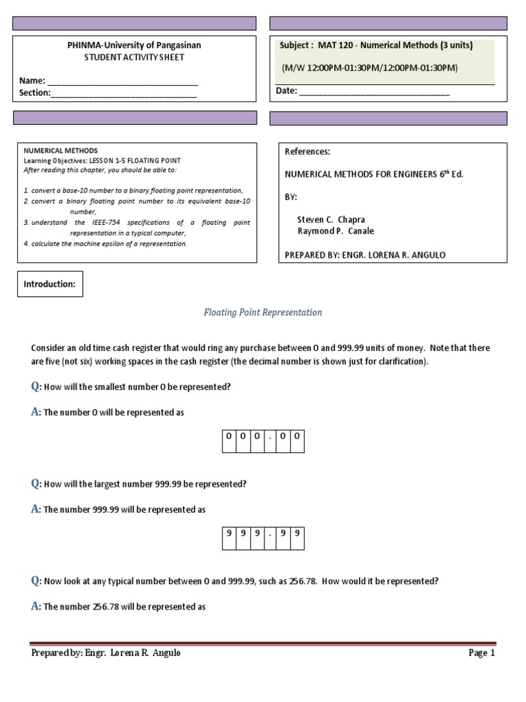 LESSON 5 Floating Point | PDF | Mathematical Notation | Computer ...