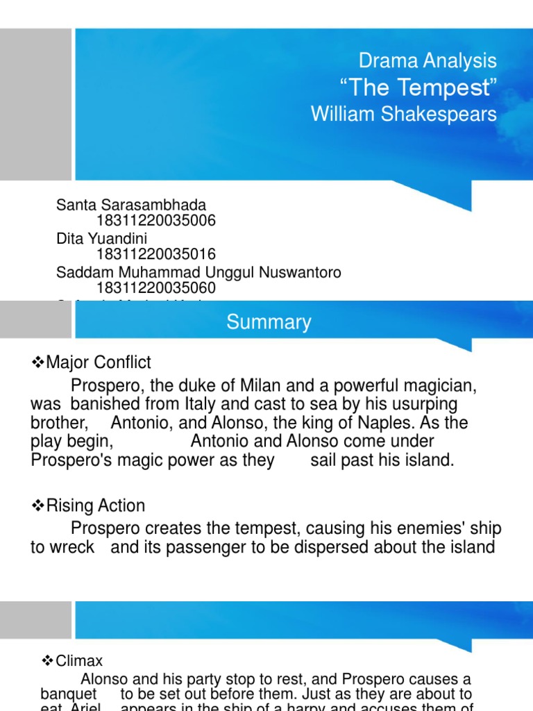 The Tempest: A Dramatic Summary | PDF | The Tempest | Shakespearean ...