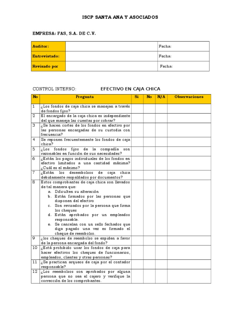Ejemplo Cuestionario de Control Interno | Descargar gratis PDF | Cheque ...