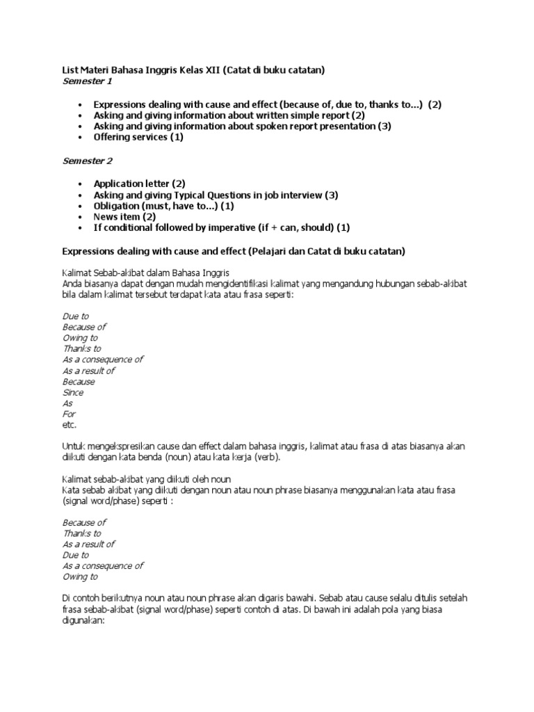 Kelas Xii Cause Effect Docx Linguistic Typology Syntactic Relationships