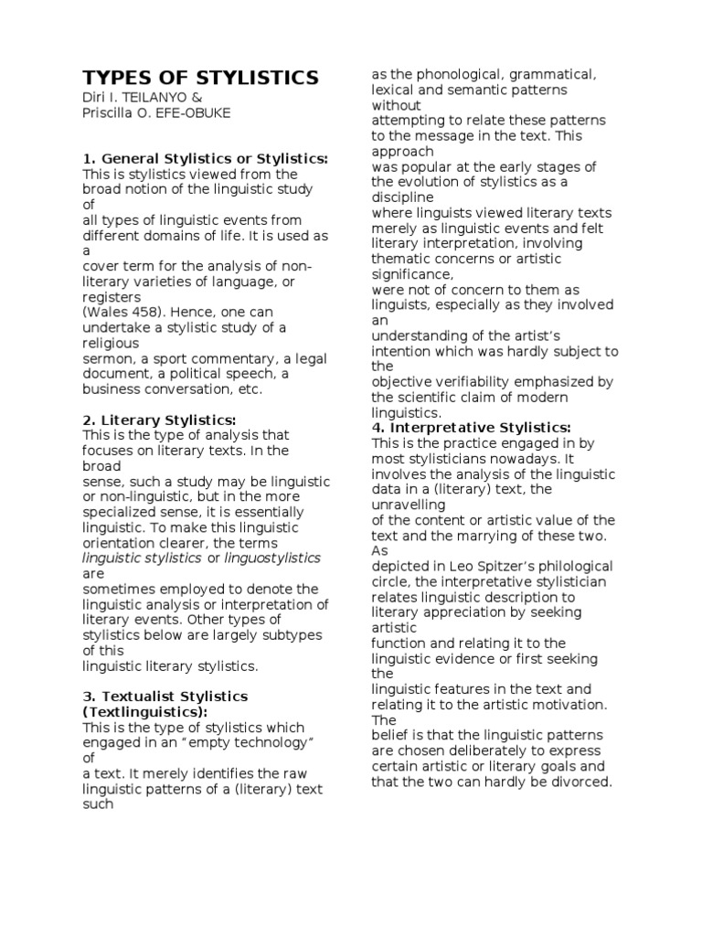 Types of Stylistics Linguistics Phonology