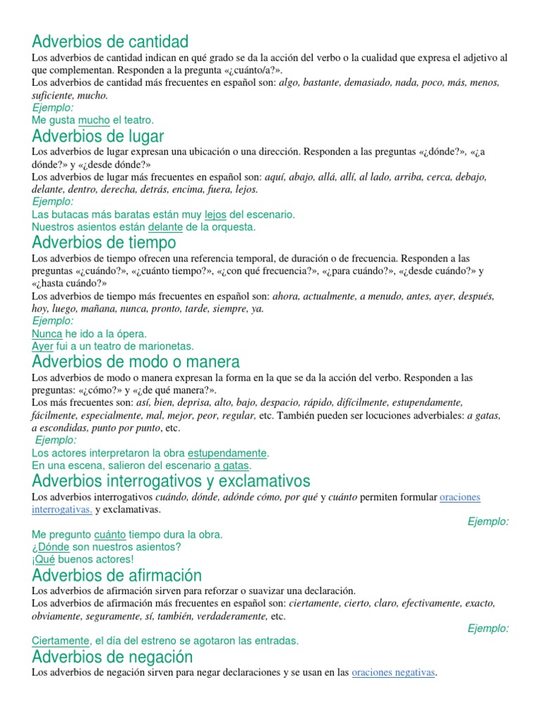 Adverbios de Cantidad | PDF | Adverbio | Tipología Lingüística